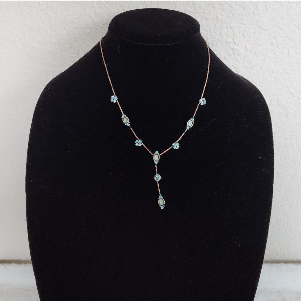 Park Lane Blue & Green Rhinestone Flower Dainty Necklace and Bracelet Set